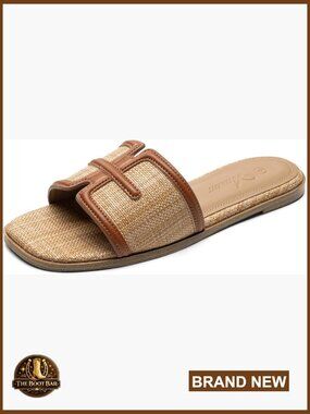 Flat Sandals for Women Dressy Summer Square Open Toe Comfortable Slip On Beach